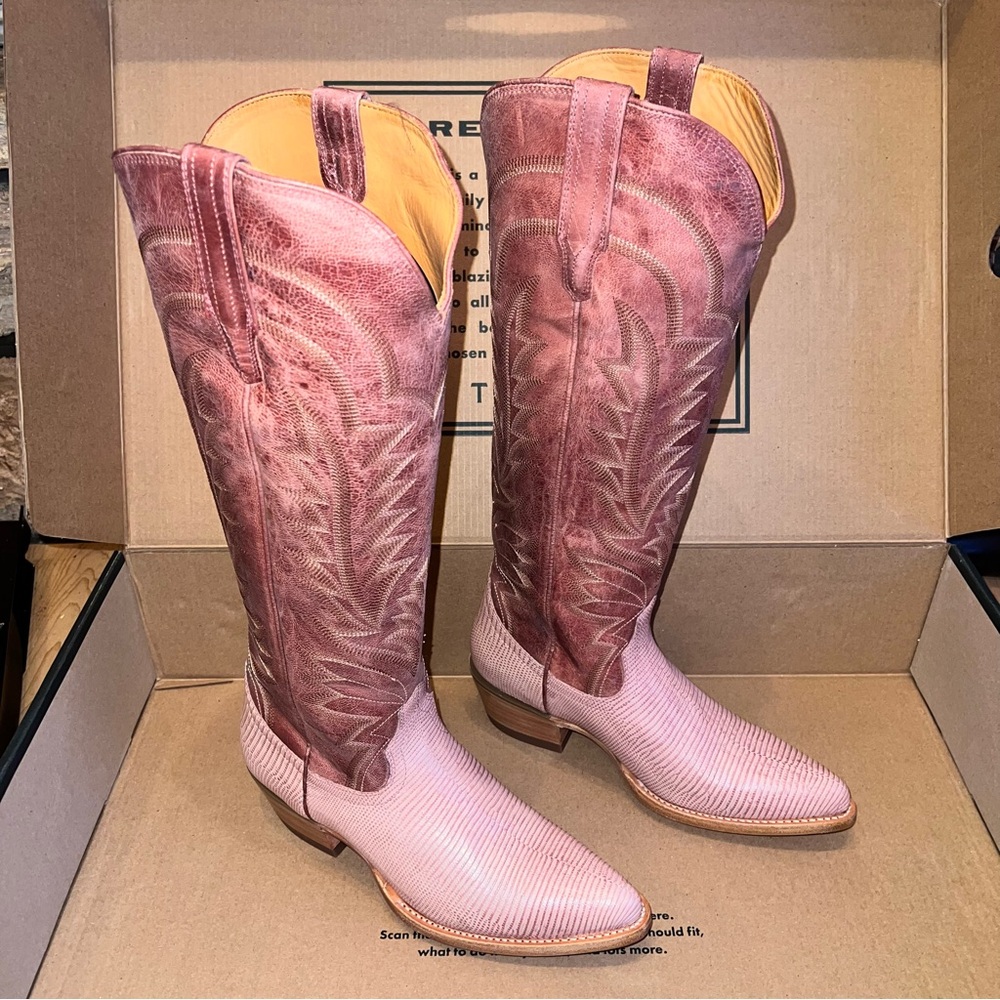 New In Box Tecovas The Abby Pink Frost Lizard Cowgirl Boots - Picture 3 of 7